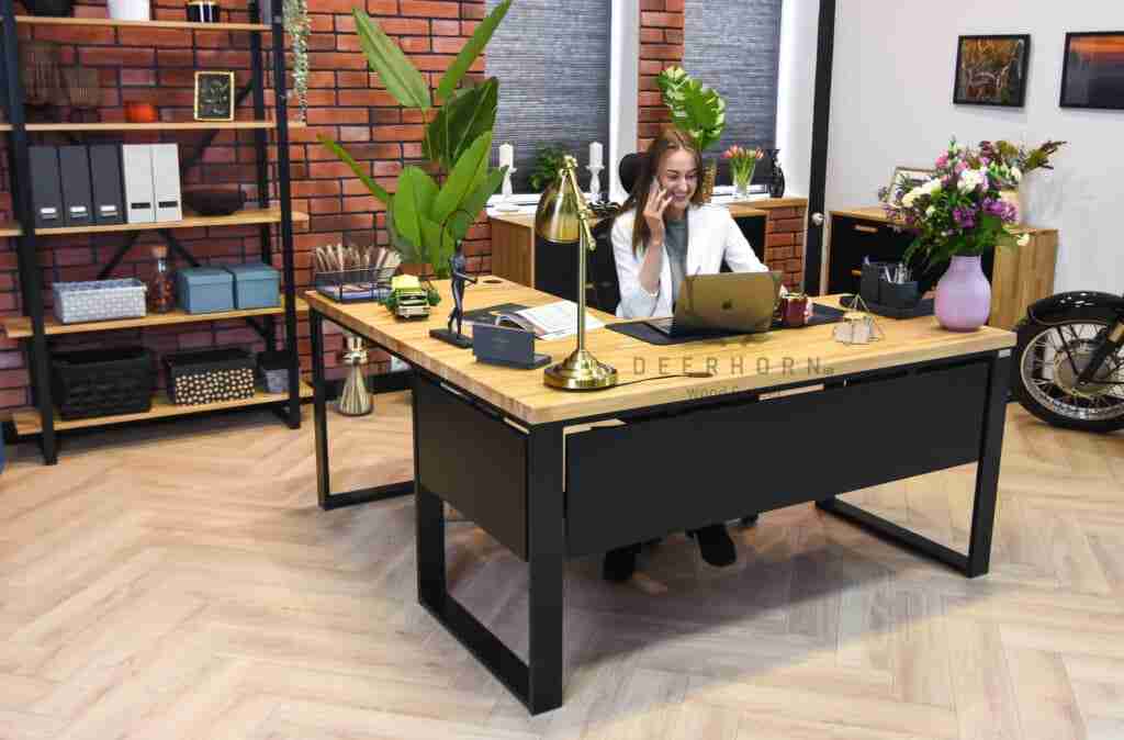 Biurko narożne biurowe z drewnianym blatem Corner Desk