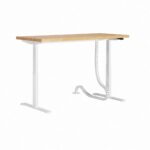 Białe biurko z regulacją wysokości i drewnianym blatem 160x70cm