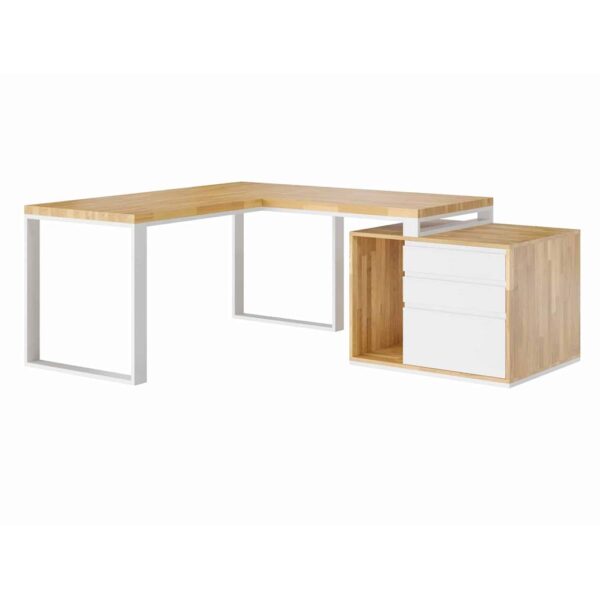 białe biurko narożne industrialne