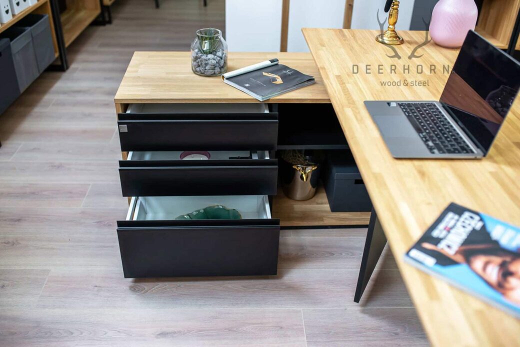 Biurko narożne lewe z kontenerkiem w stylu nowoczesnym loft