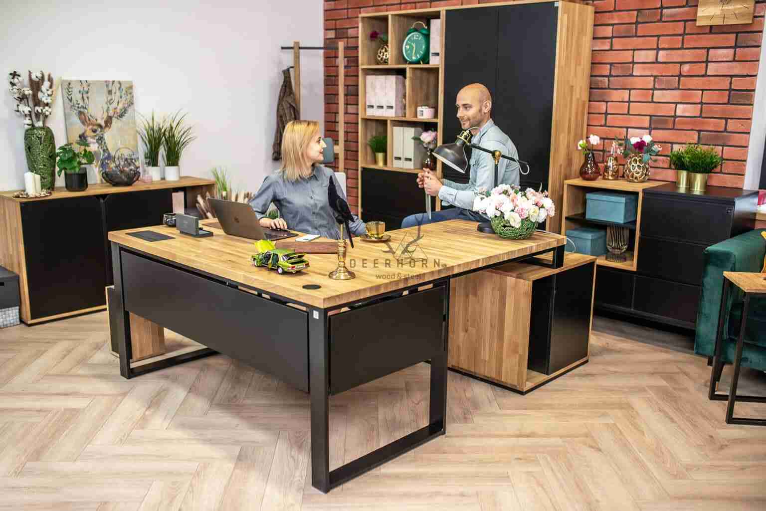 Biurko narożne loftowe loft office plus Deerhorn drewno