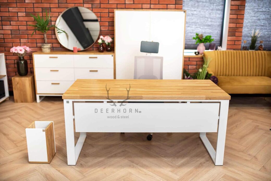 Białe biurko w stylu loft, skandynawskim do biura, gabinetu