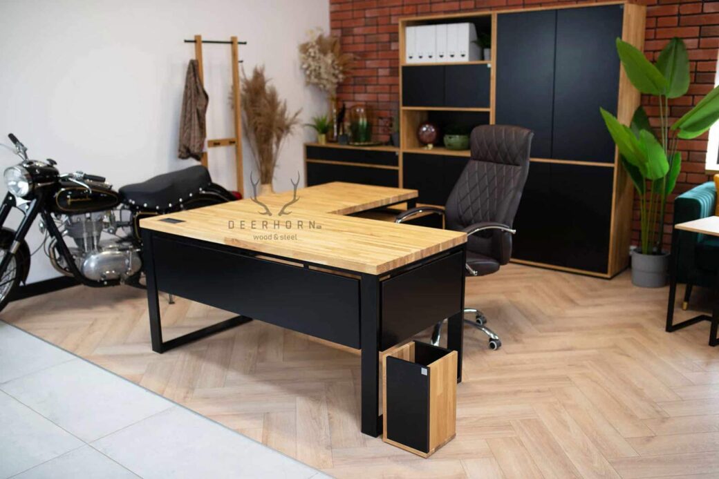 Biurko premium z drewnianym blatem | Deerhorn meble