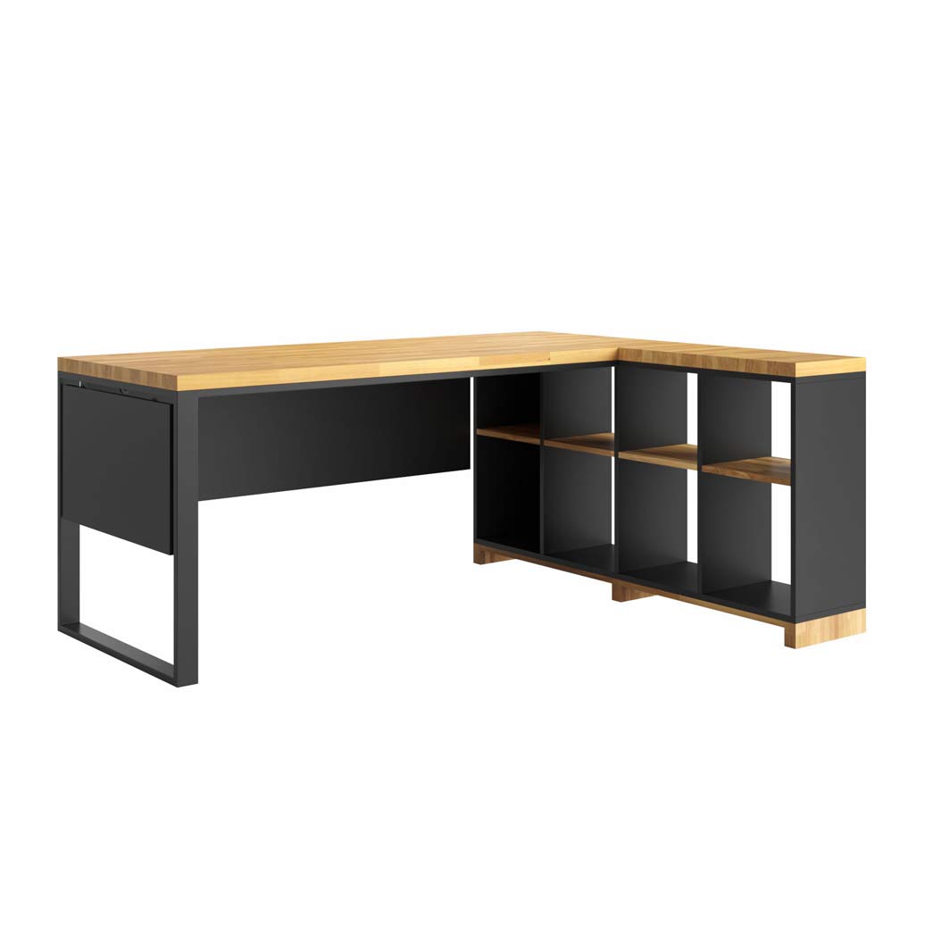 biurko narożne 160 cm z osłoną prawe czarne Modern Office