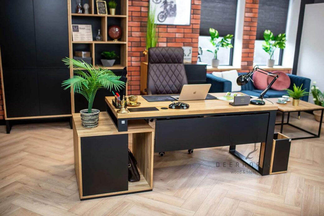 Biurko dębowe biurowe office z drewnianym blatem i szufladami