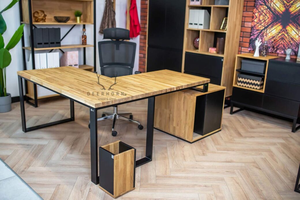 Biurko narożne z kontenerkiem 160x70 Loft Office Plus - lewe