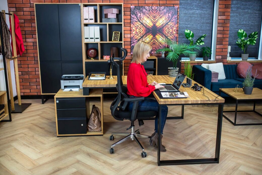 Biurko narożne z kontenerkiem 160x70 Loft Office Plus - lewe