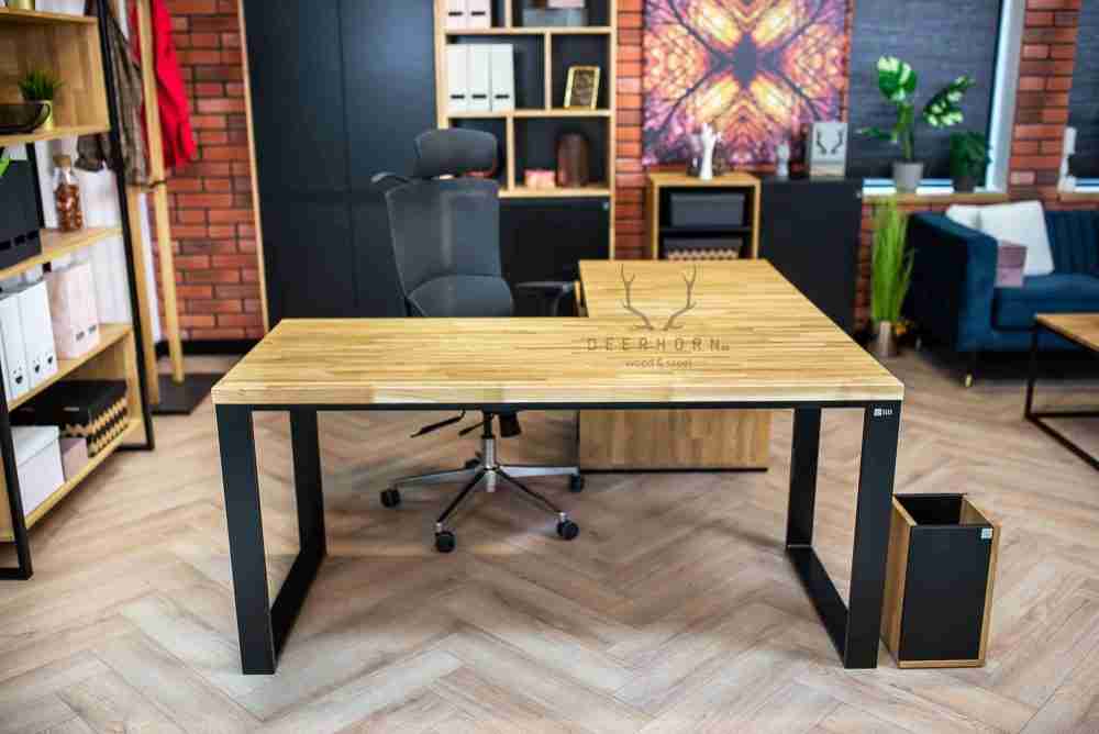 Biurko narożne z drewnianym blatem premium loft industrialne