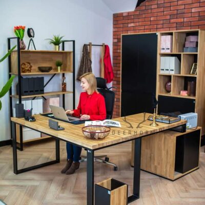 Biurko narożne z kontenerkiem 160x70 Loft Office Plus - lewe