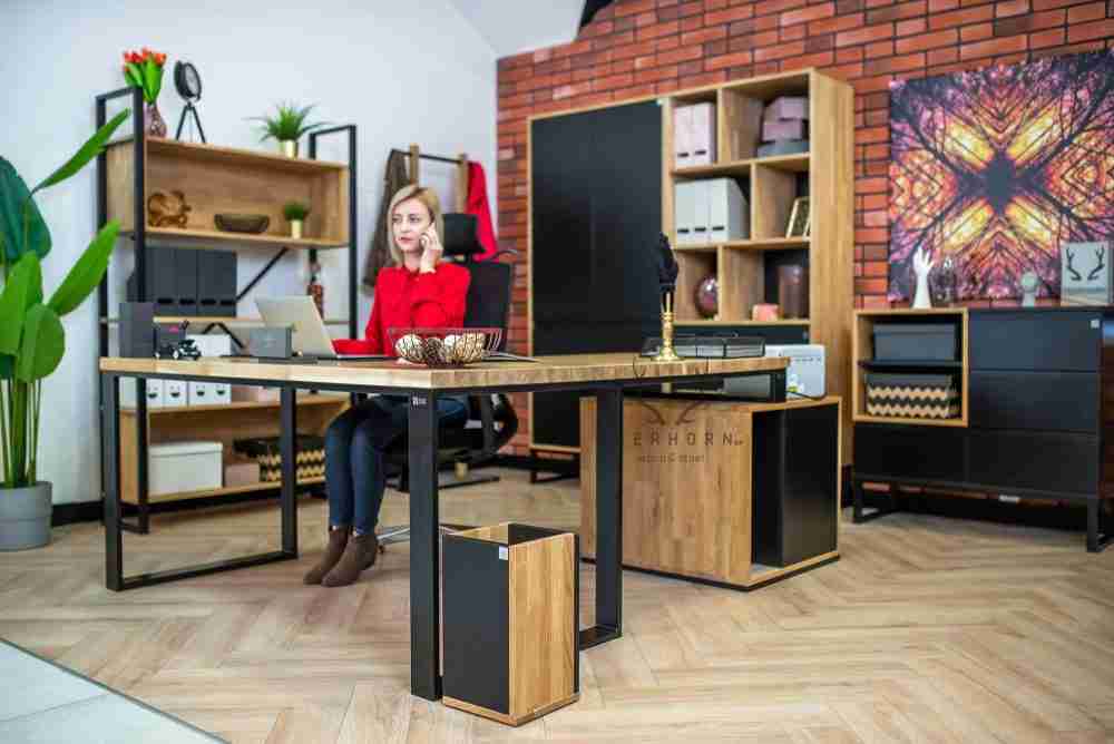 Biurko narożne z drewnianym blatem premium loft industrialne