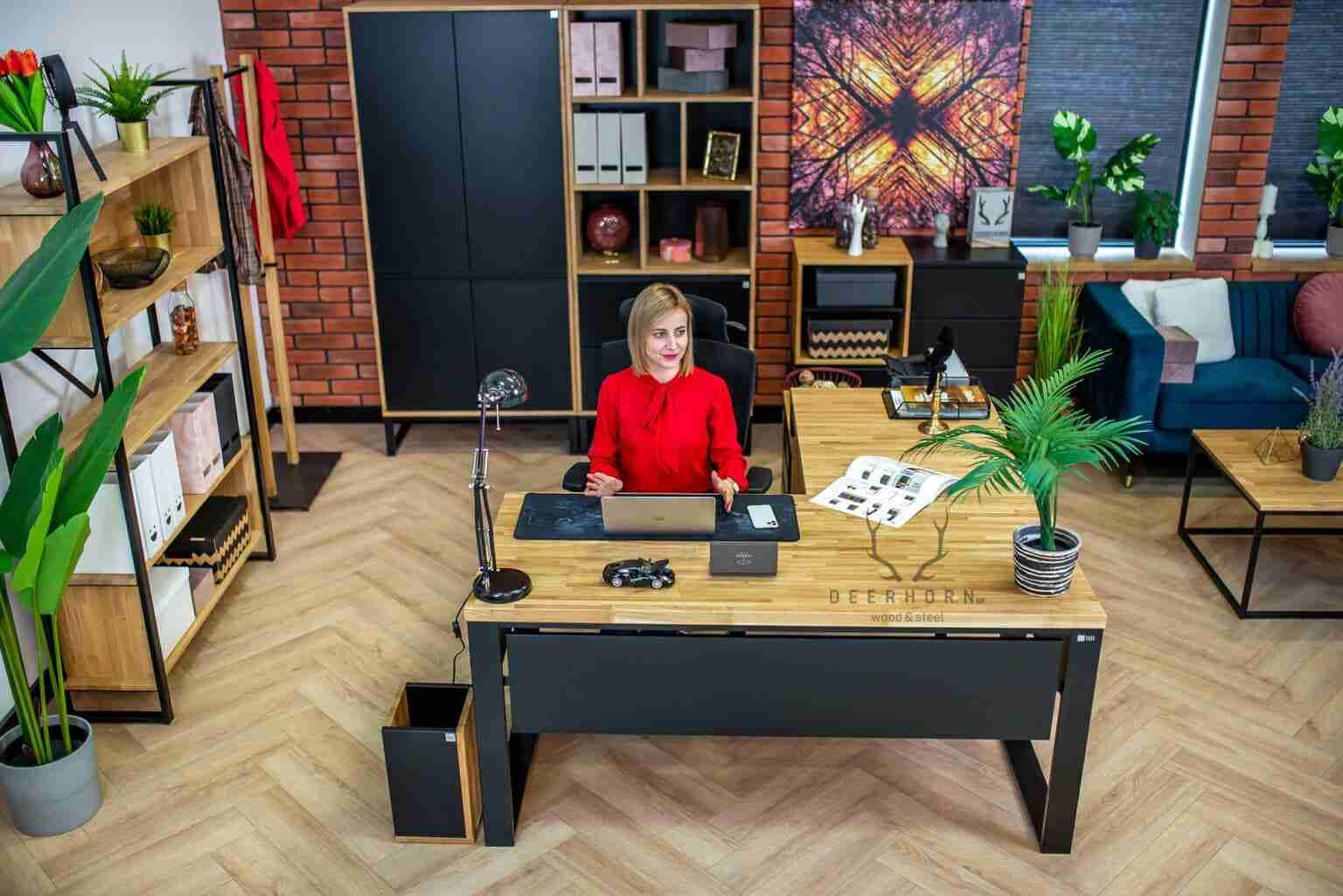 Biurko narożne loftowe loft office plus Deerhorn drewno