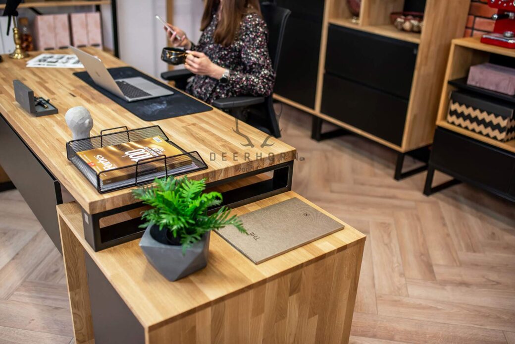 Biurko drewniane z kontenerkiem loft office plus Deerhorn