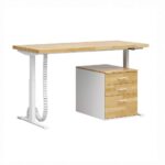 Białe regulowane biurko pod komputer i kontenerek drewniany z szufladami 160x70cm