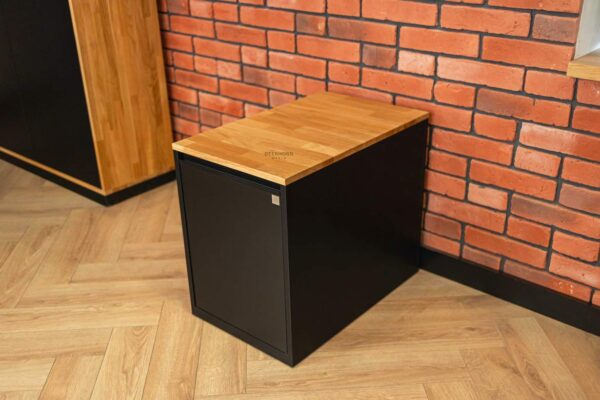 szafka biurkowa czarna z drewnem