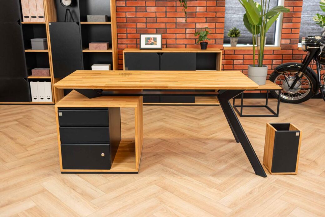 Biurko gabinetowe loft z drewnianym dębowym blatem 160x70
