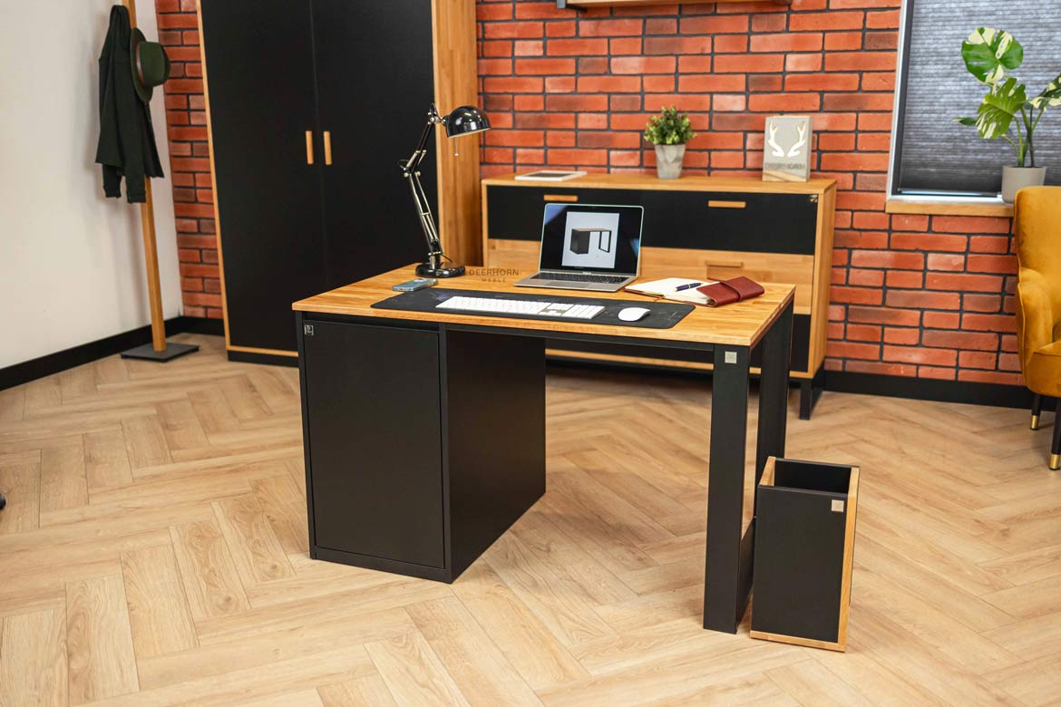 biurko lewe czarne z drewnianym blatem