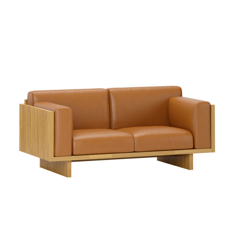 sofa biurowa ze skórą i drewnem