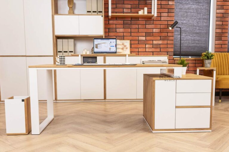 Białe biurko kobiece loft office slim z szufladami