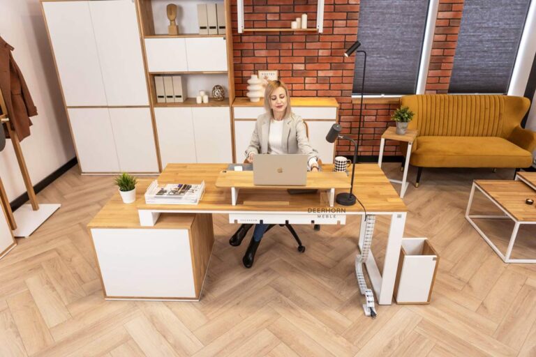 Białe biurko kobiece loft office slim z szufladami
