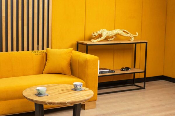 kanapa biurowa żółta z poduszkami