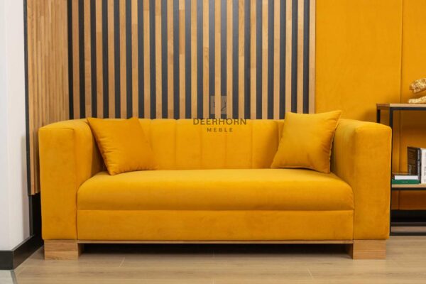 sofa kanapa welurowa żółta z poduszkami