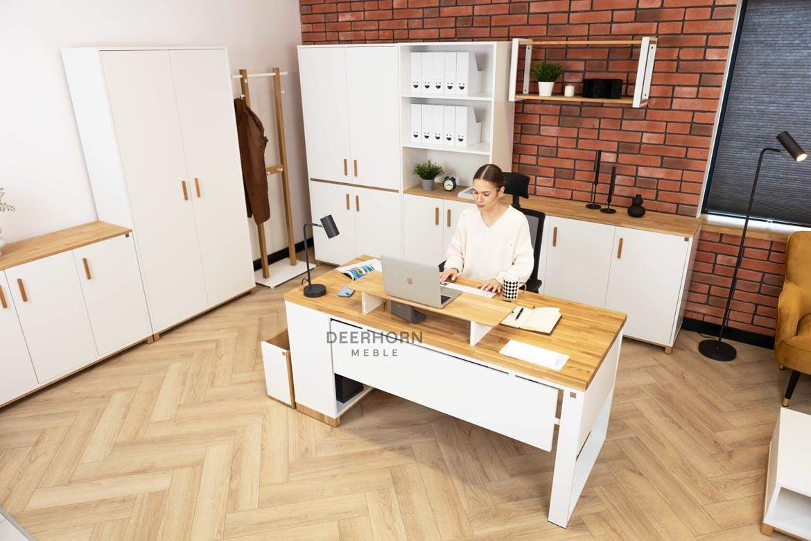 stylowe meble z minimalistycznym designem i eleganckimi detalami, nadające elegancji każdemu biuru