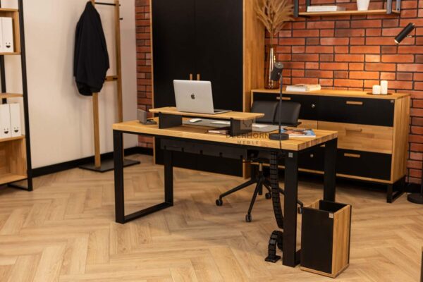 biurko gabinetowe nowoczesne, widok na biurko z dalsza