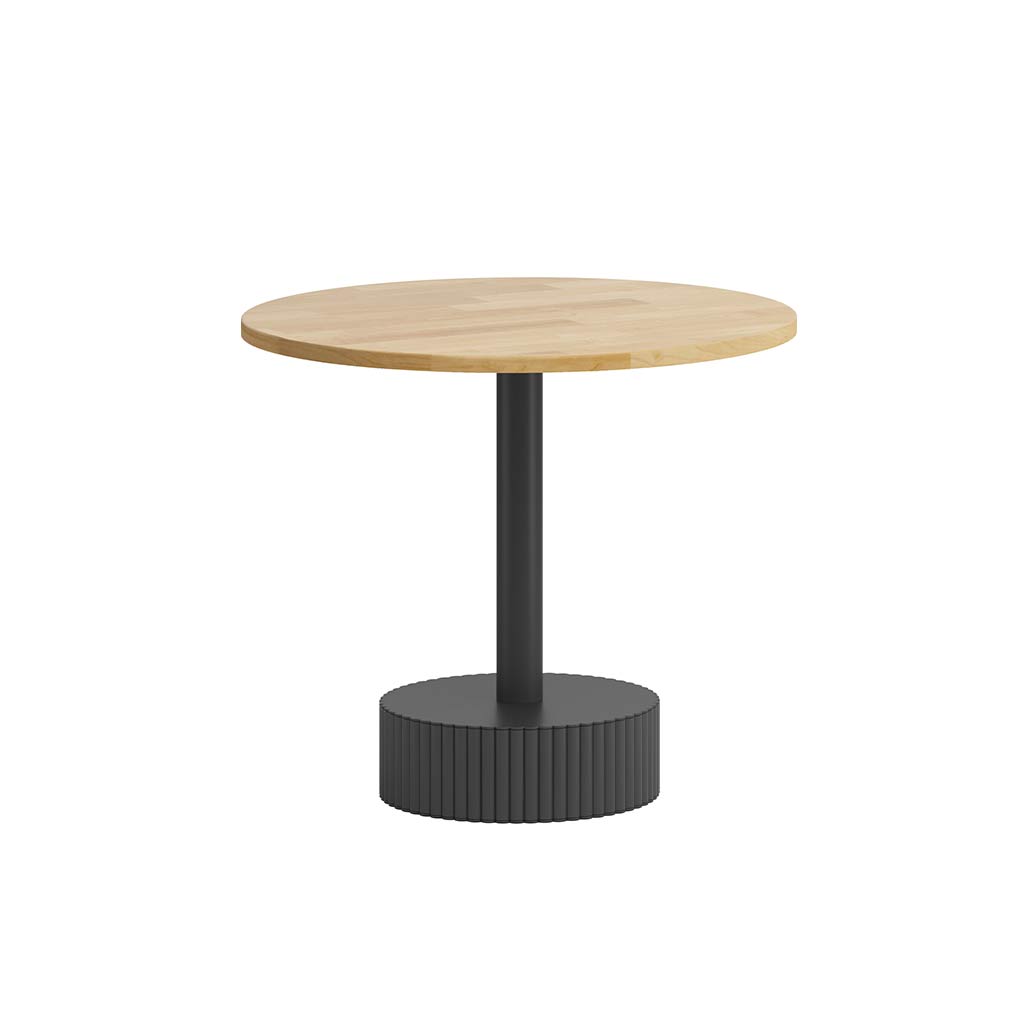 nowoczesny stolik okrągły z metalową podstawą