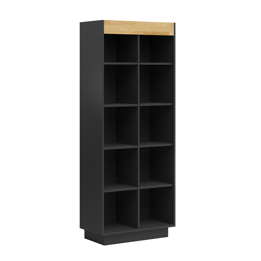 otwarty czarny regał z półkami biurowy