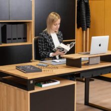 subtelne biurko w stonowanej kolorystyce