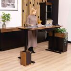 meble biurowe z koszem i roślinami