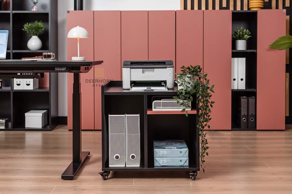 biurko-z-regulacja-i-szafka-pod-drukarke biurko z regulacją i szafką po drukarkę