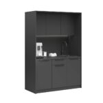 Ciemny aneks kuchenny do firmy z wyposażeniem i montażem