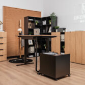 biurko z regulacją wysokości z kontenerkiem do przechowywania akcesoriów